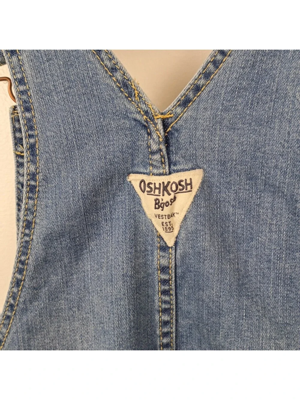 OshKosh B'gosh Girls Denim Overalls Blue Jeans Size 10 Adjustable Straps Raw Hem